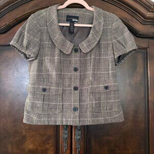 Banana Republic Tweed Plaid Short Sleeve Blazer - Gray/Brown Fitted Jacket S-10